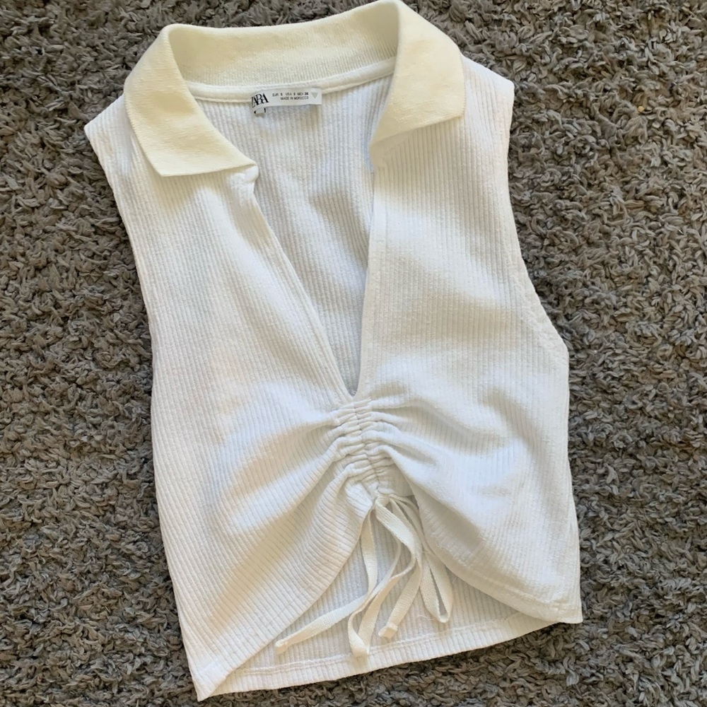 White Crop Top Polo zara